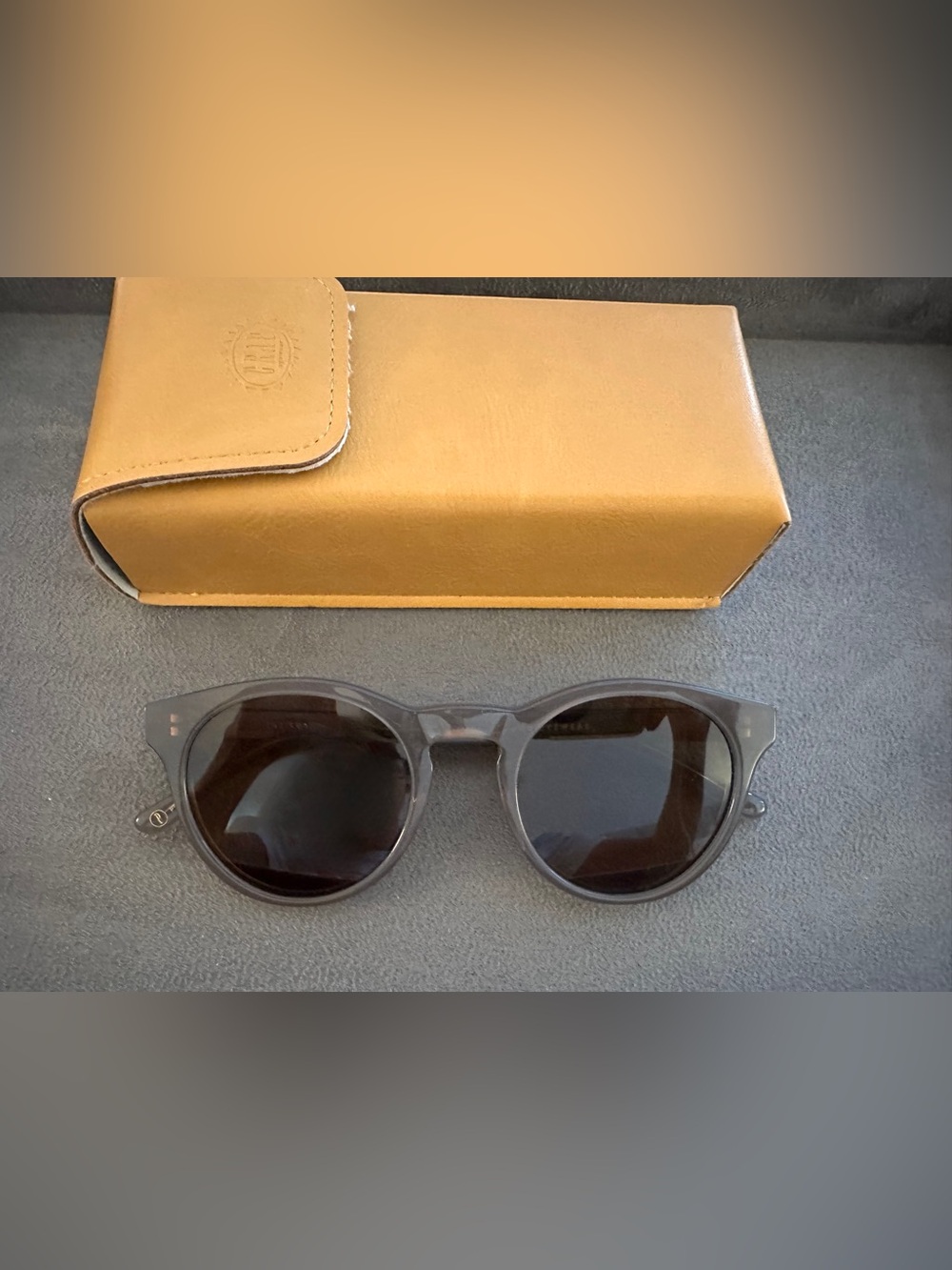 Crap Eyewear Gray Round Acetate Sunglasses with Dark Smokey Lenses
